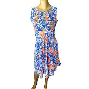 Lindy Bop Dress Women XL Keyhole Cut Out Blue Floral Cottagecore Sleeveless